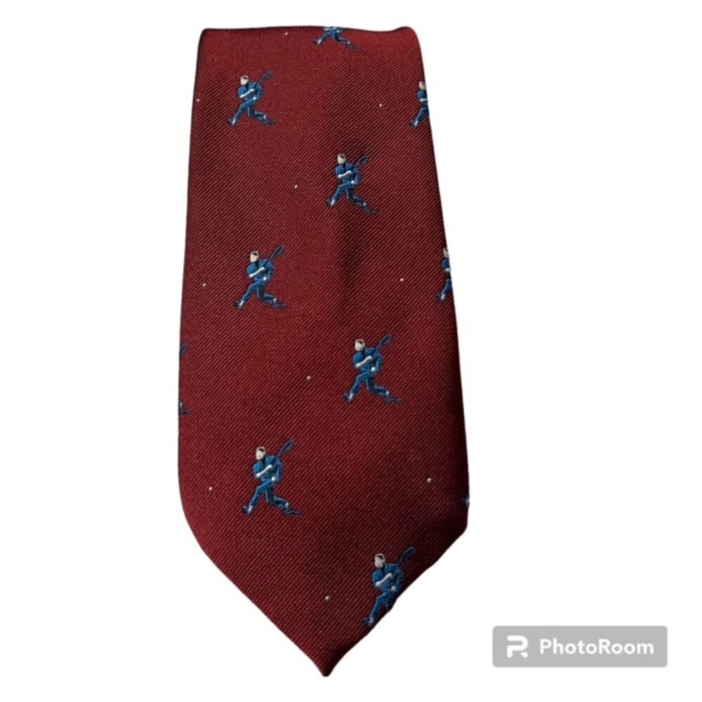 Mark & Fore Strke Maroon Baseball Print Neck Silk Tie
